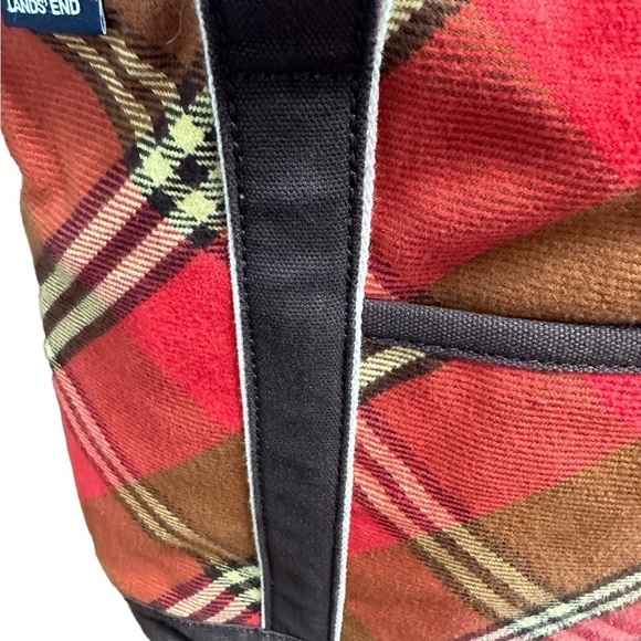 Lands End Tote Bag Red Brown Retired‎ Pattern Very Good Condition Pockets - Picture 4 of 13